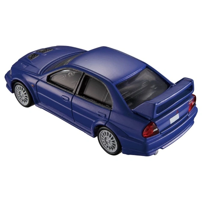  Blue Mitsubishi Lancer Evolution toy car with spoiler and silver rims.