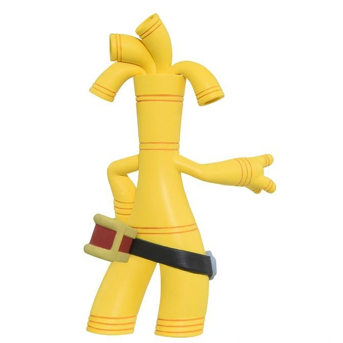 Yellow Gumby-like toy with a belt and pipe-like hair, arm outstretched.