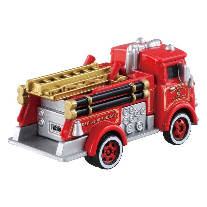  Red Radiator Springs fire truck toy with a gold ladder.