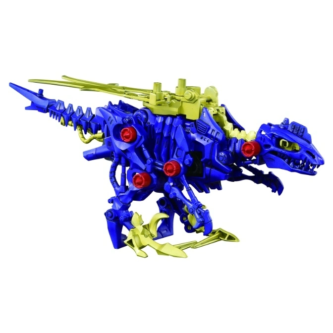  Blue dinosaur Zoid toy with yellow accents and red details, standing in a neutral pose.