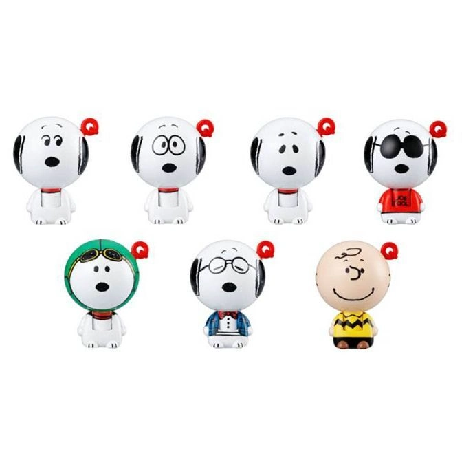 Snoopy and Charlie Brown bobblehead toy collection with various outfits and accessories.