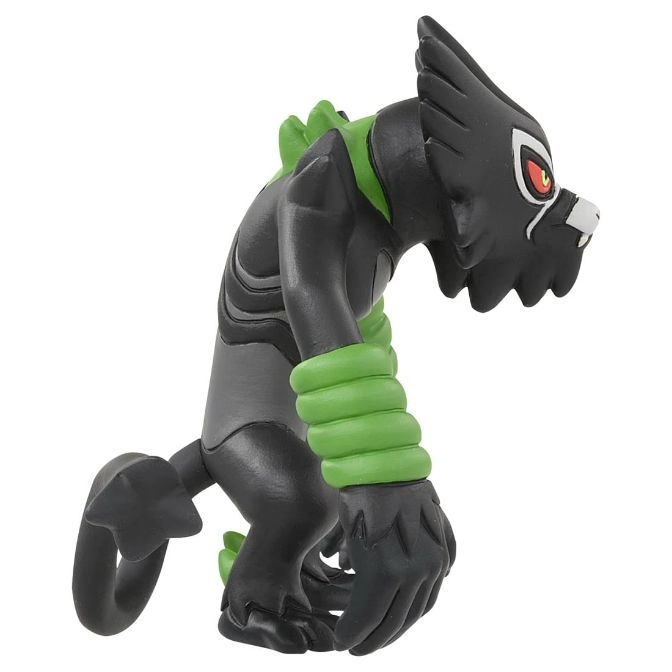  Zarude Pokémon toy figure with green wrist bands and a black and grey body.