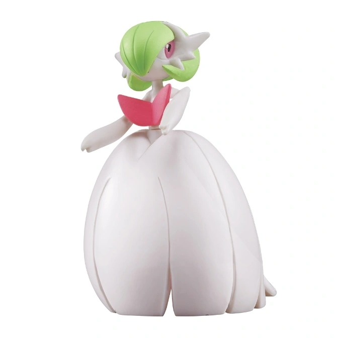 Gardevoir figurine with green hair, pink chest, and white dress.