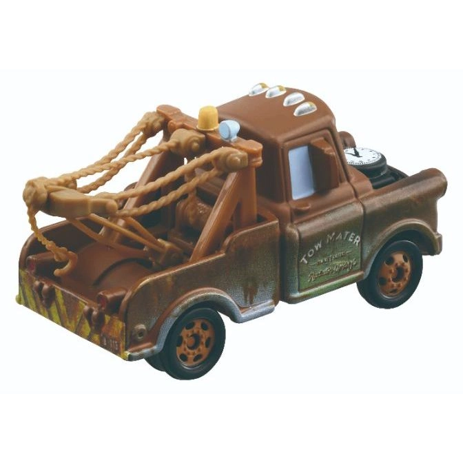  Mater tow truck toy with tow hook and weathered paint.