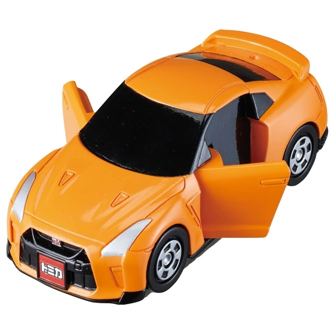  Orange toy car with open doors and a spoiler.