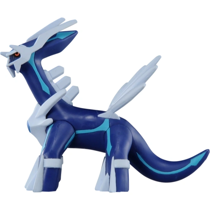  Dialga toy figure, blue and white with orange eyes.