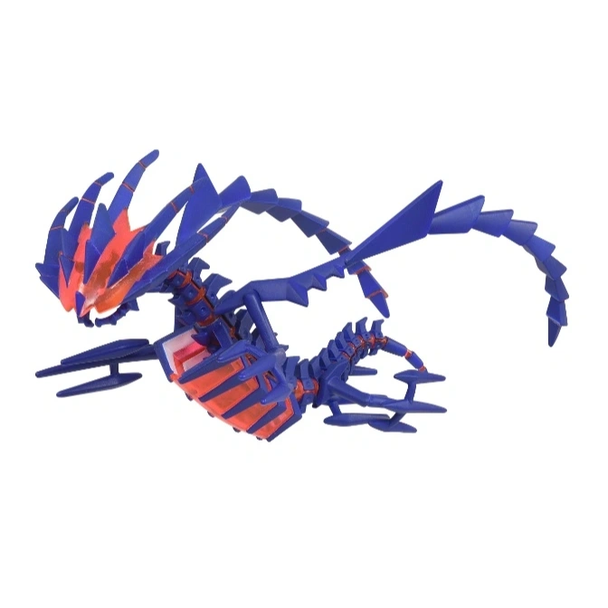 Blue and orange Eternatus toy figure with sharp edges and a dragon-like appearance.