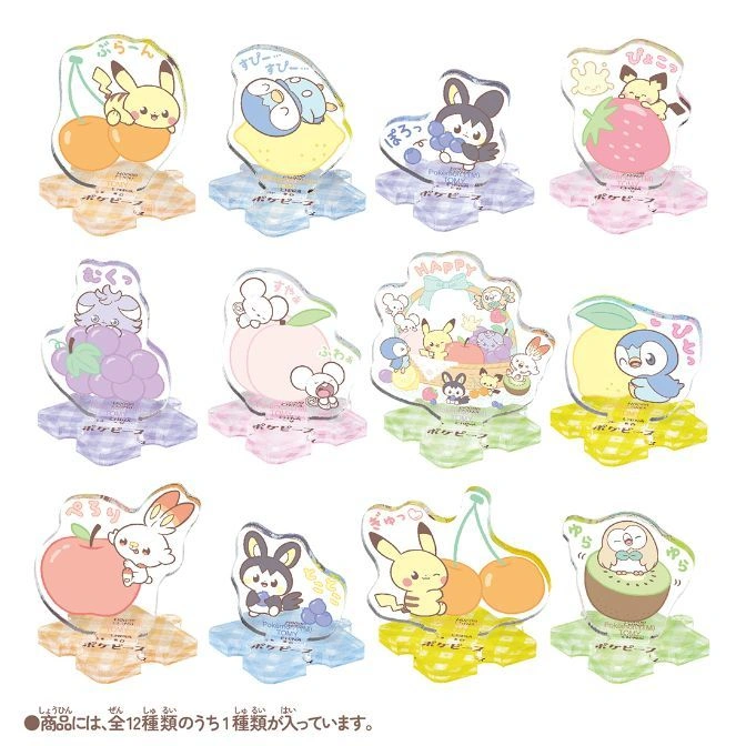 Pokemon fruit standees: Pikachu with cherries, Piplup with lemon, and more!