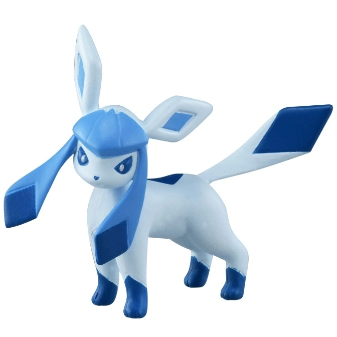 Glaceon figurine, light blue and white with dark blue accents, standing pose.