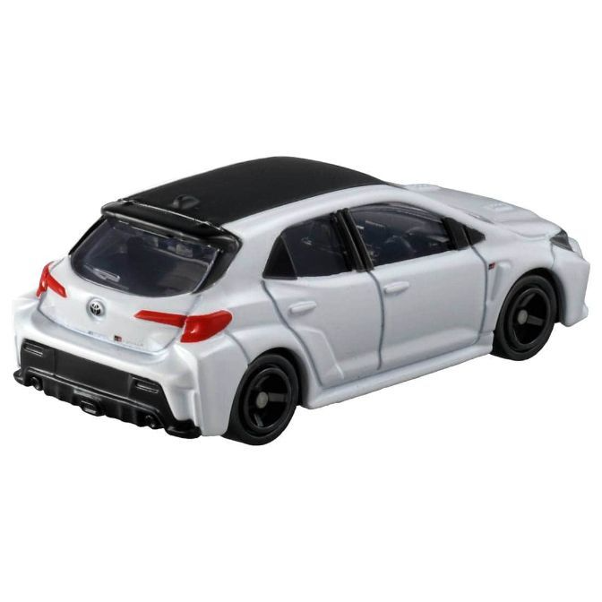  White Toyota GR Corolla toy car with black roof and wheels.