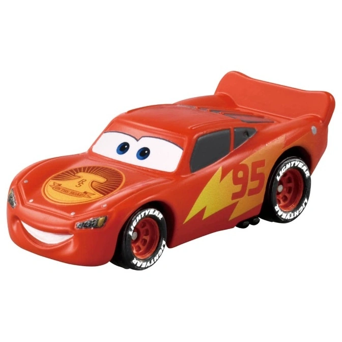Red toy car featuring Lightning McQueen with the number 95 and Lightyear tires.
