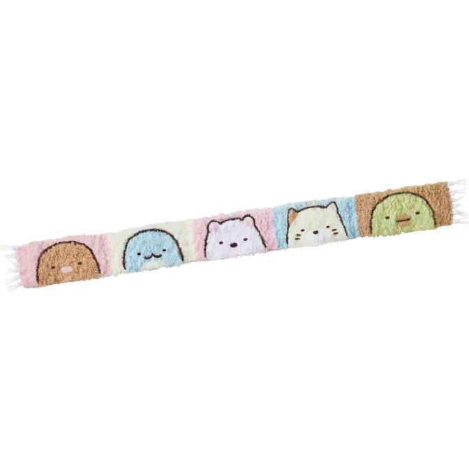  Sumikko Gurashi character plush scarf with fringe.