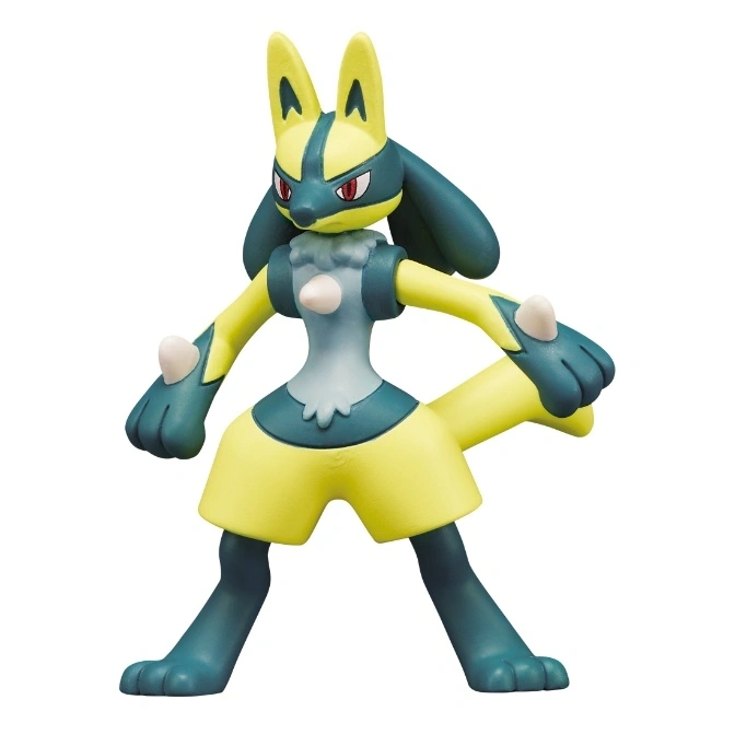  Lucario toy figure in a fighting stance, featuring blue and yellow colors.