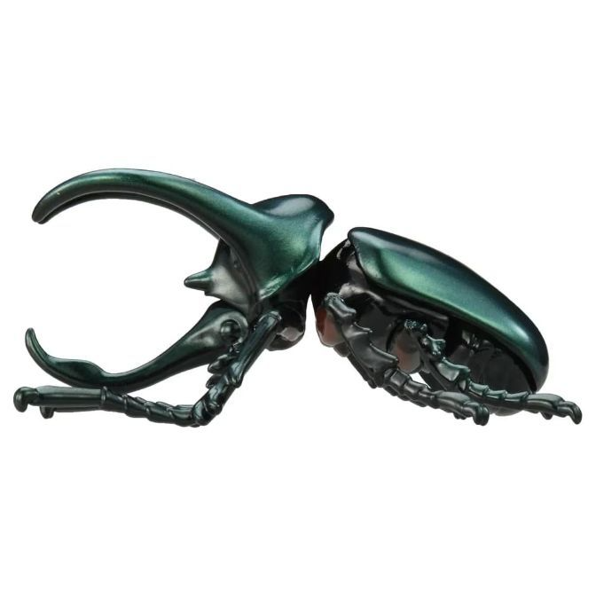  Green stag beetle toy with large mandibles and segmented legs.