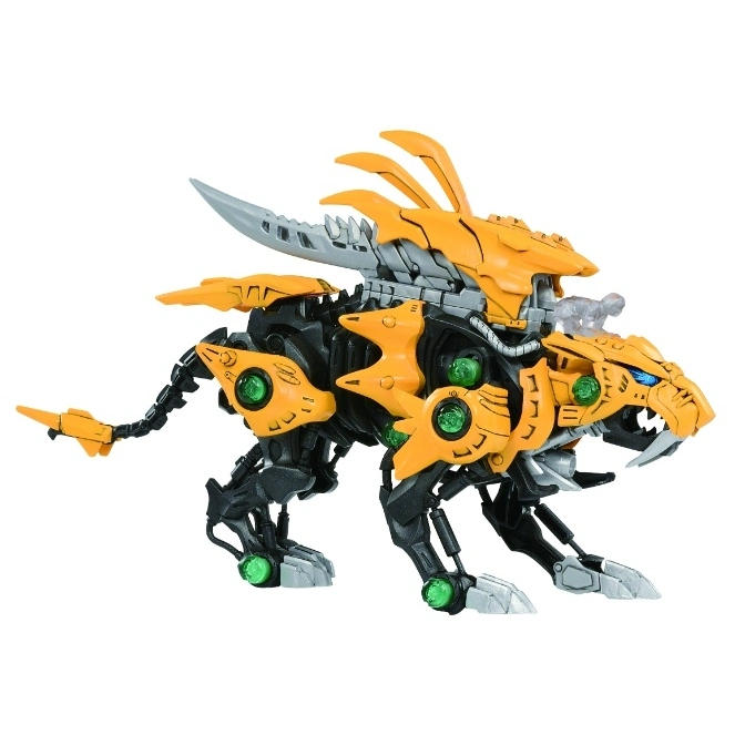 Yellow and black Zoids Liger toy with a silver blade on its back.