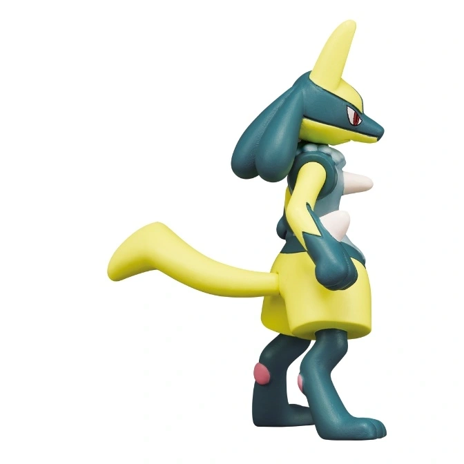  Lucario toy figure in a standing pose, featuring blue and yellow coloring.