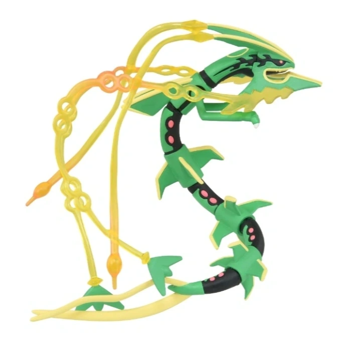  Green Rayquaza toy figure with yellow accents and translucent yellow energy tendrils.