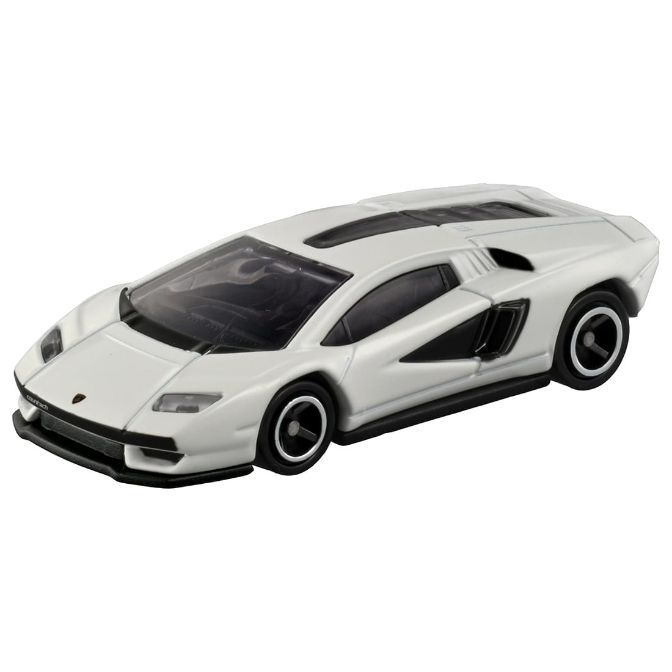 White Lamborghini Countach toy car with black wheels.