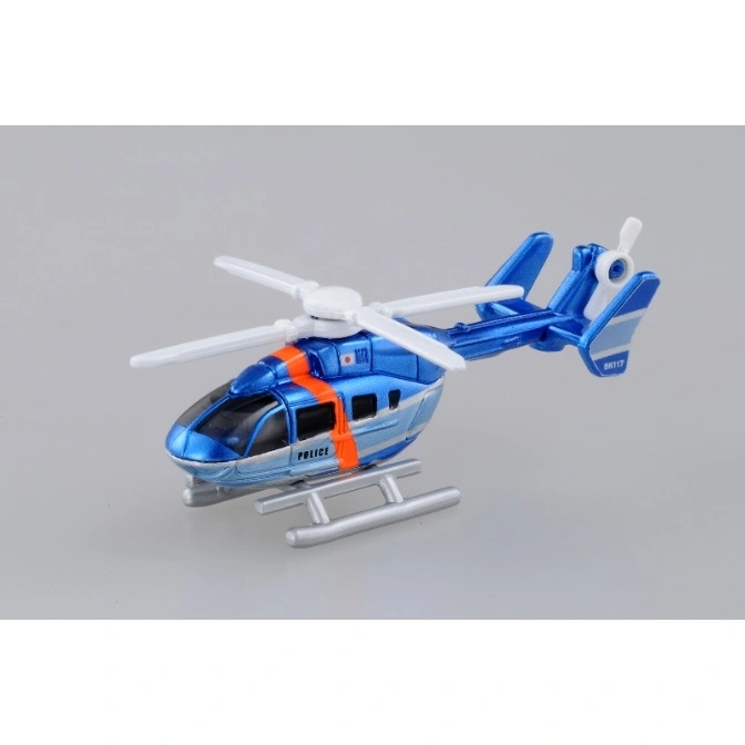  Blue toy police helicopter with white rotor blades and silver landing skids.