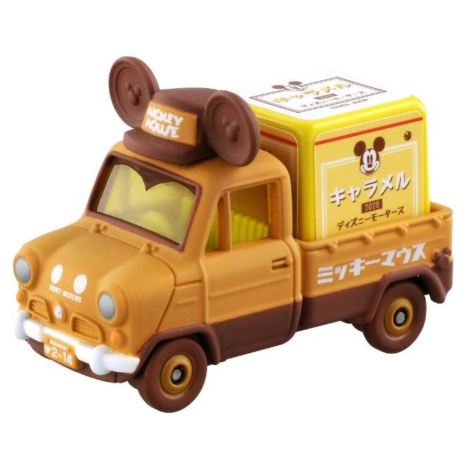 Mickey Mouse caramel truck toy with Mickey ears on the roof and a caramel box in the truck bed.