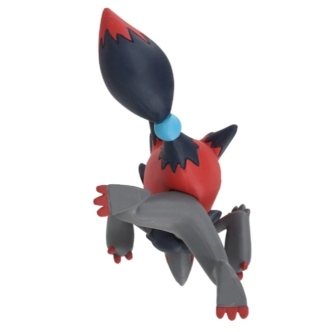  Zorua Pokémon toy figure with red head, gray body, and black tail with a blue bead.