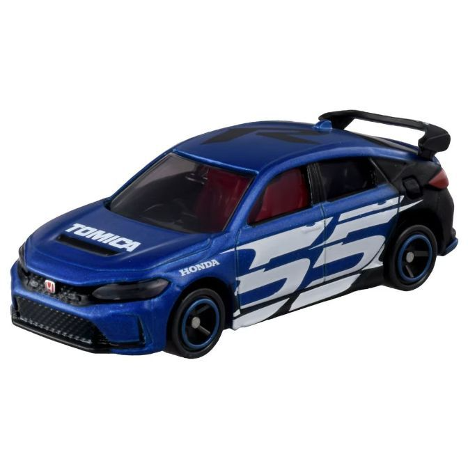 Blue Honda Civic Tomica toy car with racing decals and spoiler.