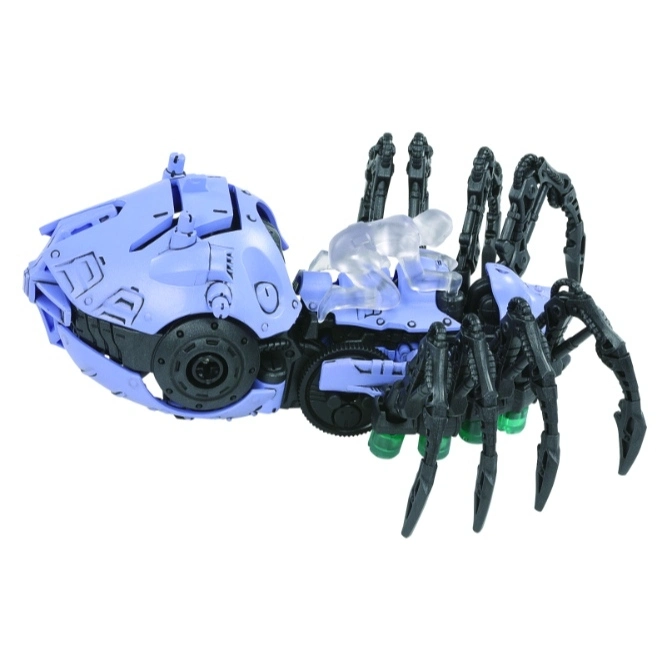  Lavender spider transformer toy with black legs and clear accents.