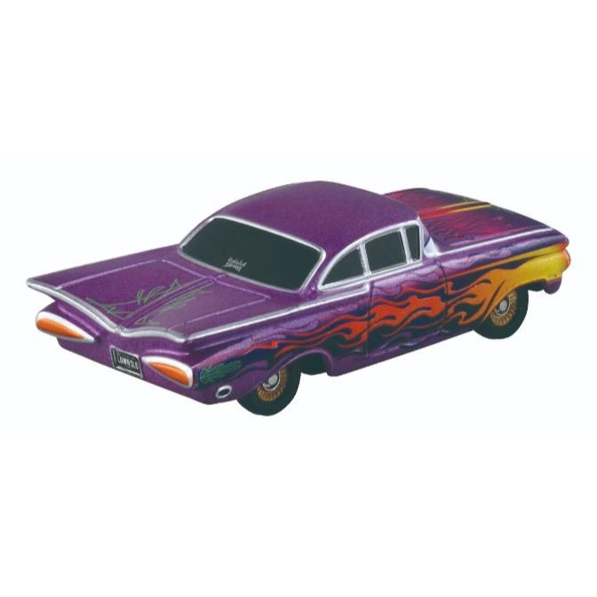  Purple toy car with flame decals. A lowrider model.