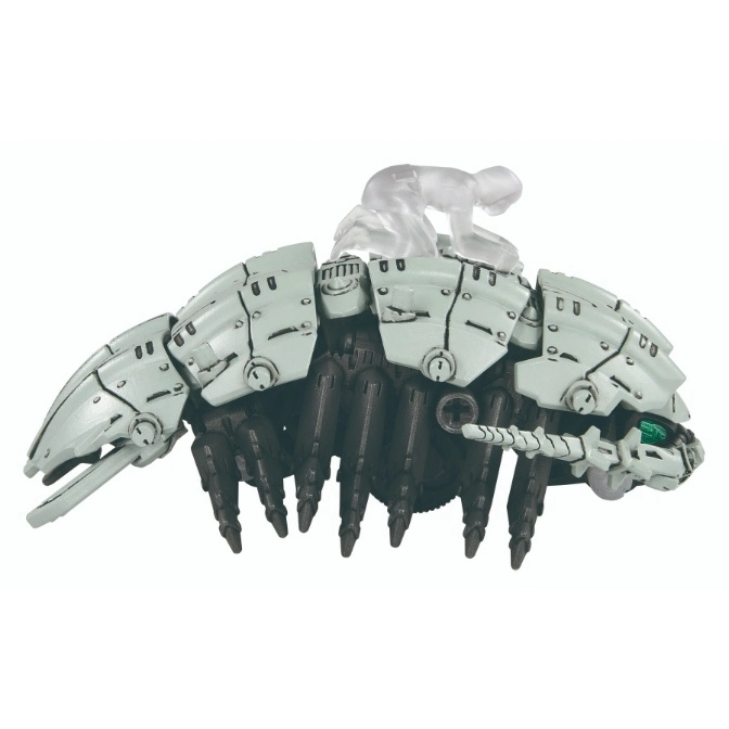  Ghost in the Shell Tachikoma toy with a translucent figure on top, featuring multiple legs and segmented body.