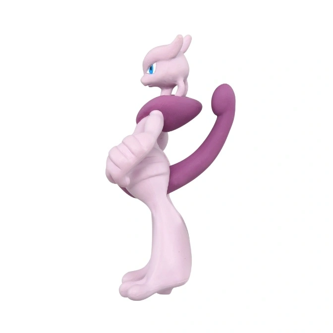 Mewtwo toy figure with purple accents, standing in a dynamic pose.
