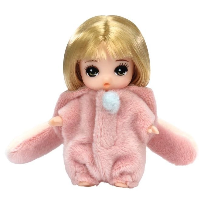  Blonde doll in pink bunny suit with ears.
