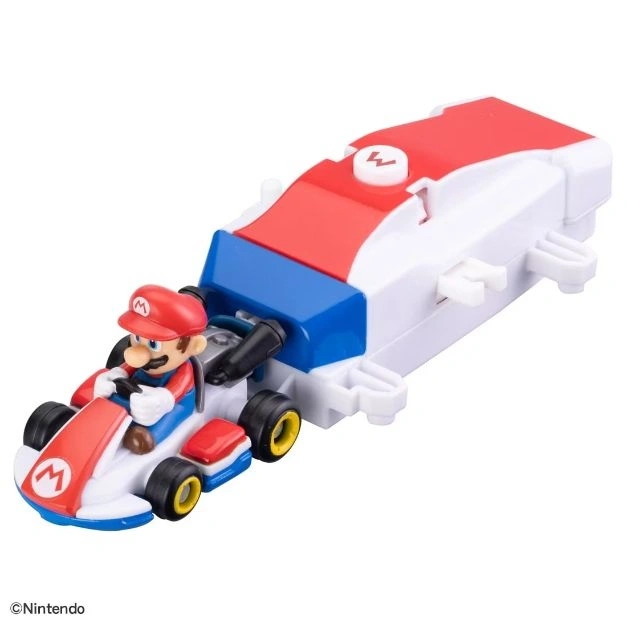  Mario Kart toy with pull-back motor. Red, white, and blue color scheme.
