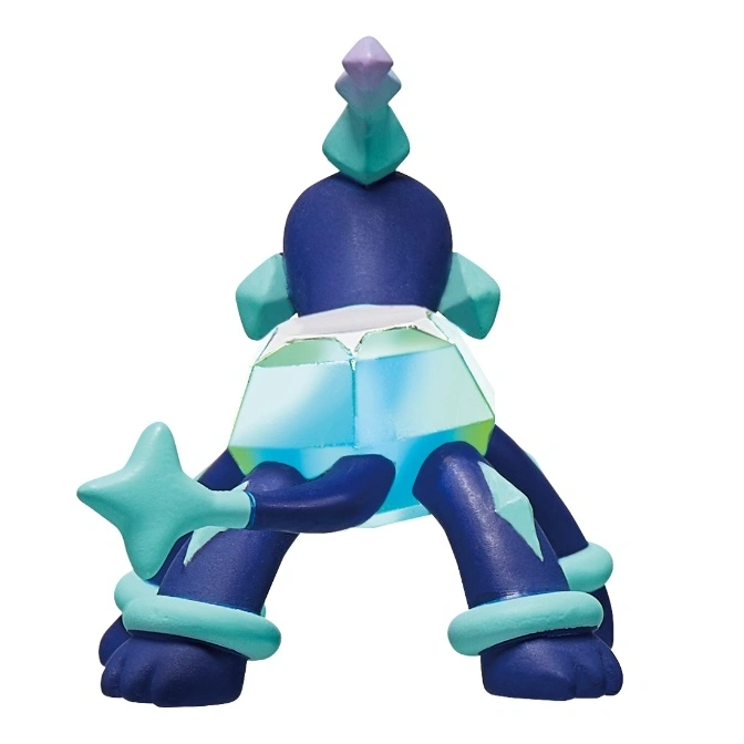  Turquoise and blue toy figure with geometric shapes and a star-shaped hand.