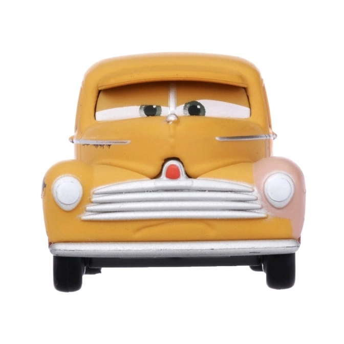  Yellow toy car with eyes and a grill, resembling a character from the movie Cars.