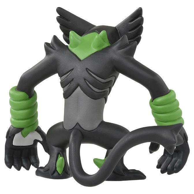  Zarude toy figure with green wrist coils, neck, and feet accents, in a crouching pose.