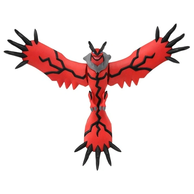  Red and black Yveltal Pokémon toy figure with outstretched wings.