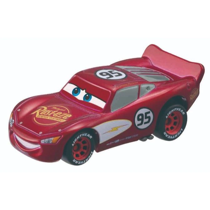 Red Lightning McQueen toy car with number 95 and Rust-eze logo.