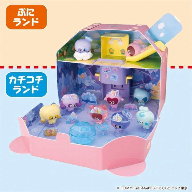  PuniRun's Kachikochi Land playset with figures. A pink playset with a slide and various PuniRun characters.
