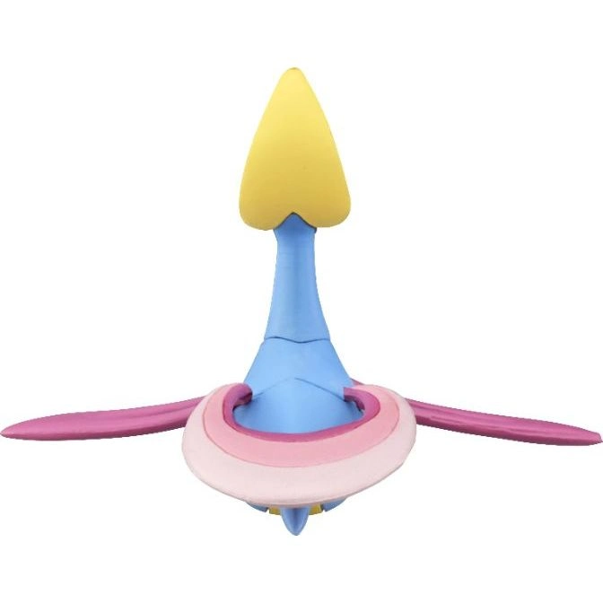  Blue and pink toy with a yellow cone on top and pink wings.