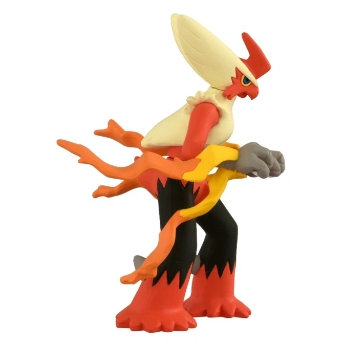  Blaziken toy figure with orange and yellow flame details, standing in a dynamic pose.