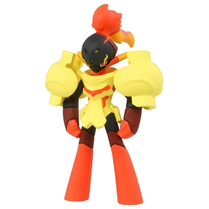Magmortar toy figure with yellow arms and red legs.
